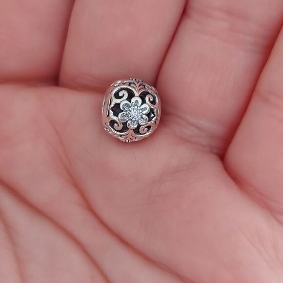 925 Silver Vintage Purple Flower Charm - Picture 5 of 10